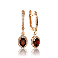 Золотые серьги подвески с гранатом и фианитами 035520