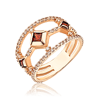 Женское золотое кольцо с гранатами и фианитами 036069