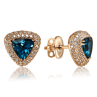 Золотые серьги треугольной формы с топазом и фианитами 035077