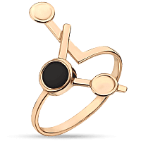 Золотое креативное кольцо с черным агатом 034733