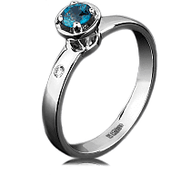 Кольцо из белого золота с сапфиром и бриллиантом 1050/1
