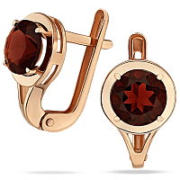 Золотые серьги с круглым гранатом 035216