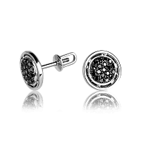 Серьги пуссеты из белого золота с черными бриллиантами 036554