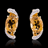 Сережки золотые с бриллиантом и кварцем 034574