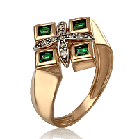 Золотое кольцо с изумрудами и фианитами 031606