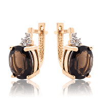 Сережки с крупным раухтопазом в красном золоте 034589