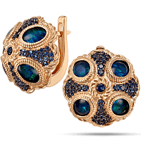 Золотые серьги с опалом и фианитами Банжамин 034140