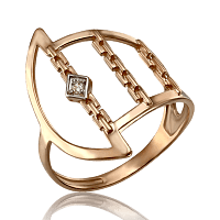 Необычное кольцо из красного золота с фианитом 033735