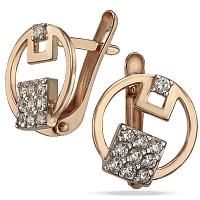 Практичные золотые серьги круглой формы с фианитами 033620