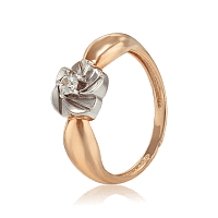 Золотое кольцо Цветок с одним фианитом 028606