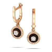 Золотые серьги с бриллиантами и чёрной емалью 040030