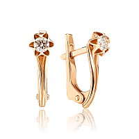 Ніжні золоті сережки Квітка з діамантом 035206