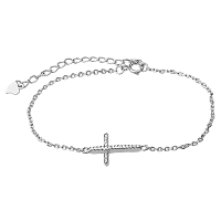 Серебряный браслет с декоративным крестиком из белых фианитов с дополнительной цепочкой 039686