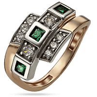 Золотое кольцо с изумрудными вставками Доминикана 033684
