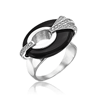 Серебряное кольцо с агатом и фианитами 036104