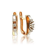 Серёжки из комбинированного золота с тремя фианитами 033463
