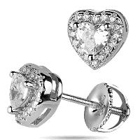 Серебряные серьги - пусеты на закрутке с белыми фианитами в форме сердца 039561