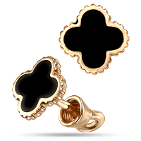 Стильные золотые серьги-пусеты Клевер с чёрной эмалью 032532