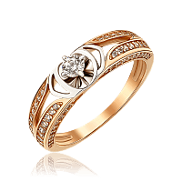 Кольцо из красного и белого золота з россыпью фианитов 036220