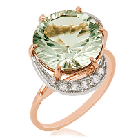 Золотое кольцо с зеленым аметистом 023906