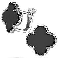 Серьги Клевер на английской застежке с ониксом 925 пробы 039418