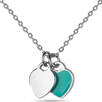 Серебряное колье с двойной подвеской сердечки в цвете Тиффани 039441