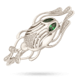 Серебряная брошь "Жук с зелеными глазами" частично задекорирована белыми фианитами 040614 детальное изображение ювелирного изделия Серебряные подвески со вставками