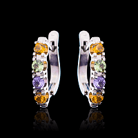 Золотые сережки с аметистом цитрином и хризопразом 032952