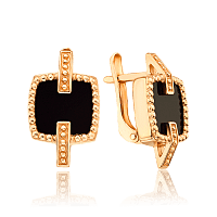 Серьги золотые для девушек с черным агатом 034385