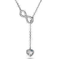 Серебряное колье галстук Бесконечность и подвесным сердцем с белыми фианитами 039786