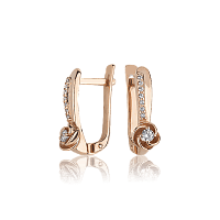 Золотые серьги с фианитами с цветком 028126