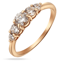 Золотое кольцо с пятью крупными фианитами 033745