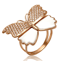Золота каблучка Метелик з емаллю і фіанітами 033373