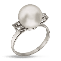 Каблучка в білому золоті з перлиною та діамантом 038612