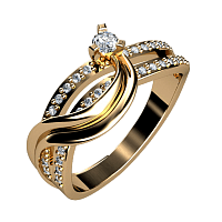 Золоте кільце з діамантом і фіанітами 380116