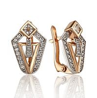 Неординарные золотые серьги с россыпью фианитов 033694