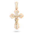 Золотая подвеска двойной комбинированный крестик с распятием на белом рельефном кресте 034536 детальное изображение ювелирного изделия Золотые крестики православные