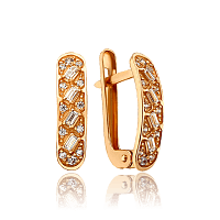 Серьги из красного золота с блестящими фианитами  034843