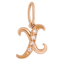 Золотой кулон буква Х  с цирконием 023695