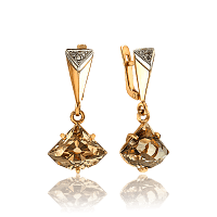 Жіночі сережки золоті з кварцом і фіанітами Амаретто 033956