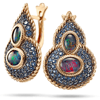 Роскошные золотые серьги с опалом и фианитами Кармен 034146