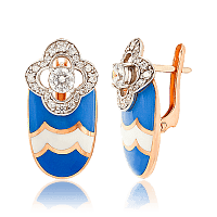 Сережки золотые с эмалью и фианитами Цветок 033862