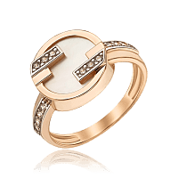 Золотое кольцо в молодежном дизайне с перламутром 035259