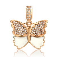 Золотой кулон Бабочка с белой эмалью и фианитами 033673