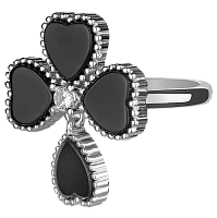 Кольцо серебряное Клевер с ониксом и фианитом 038363