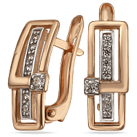 Прямоугольные золотые серьги с фианитами 033616