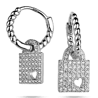 Серебряные серьги кольца на английской застежке Замок любви с фианитами 039580