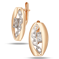 Золотые серьги с цепочкой из белого золота и камушком фианит 040295