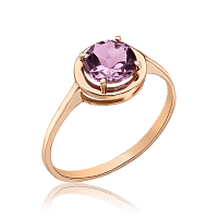 Золотое кольцо с круглым аметистом 035815