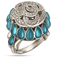 Серебряное кольцо с фианитами и улекситами Капли Дождя 034333